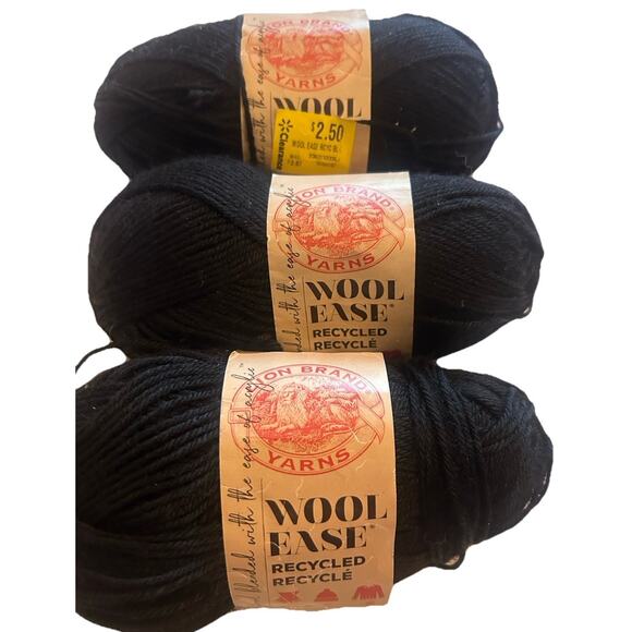 LION BRAND Black Noir Wool Ease Yarn 3 Skein 6 oz Super Bulky Wool Acrylic Vtg - Picture 1 of 6